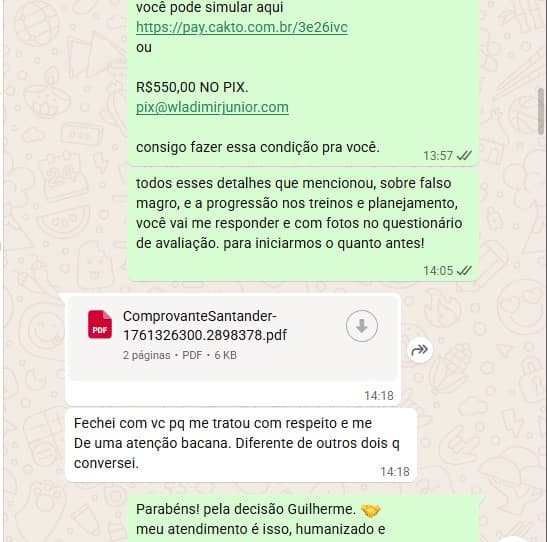 Conversa real do WhatsApp — depois de comparar com a concorrência