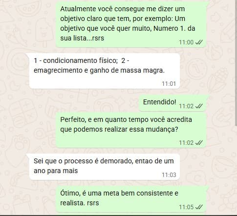 Conversa real do WhatsApp — descobrindo o objetivo