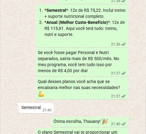 Conversa real do WhatsApp — quebrando a objeção de preço